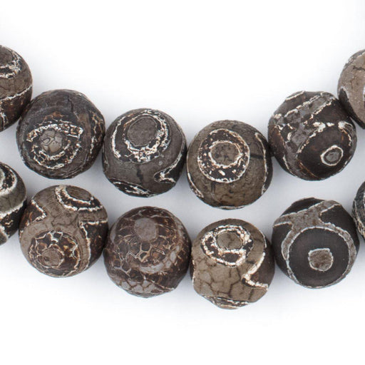 Dark Antiqued Round Tibetan Agate Beads (12mm) - The Bead Chest