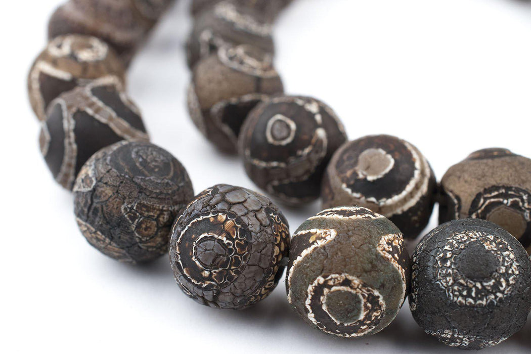 Dark Antiqued Round Tibetan Agate Beads (12mm) - The Bead Chest