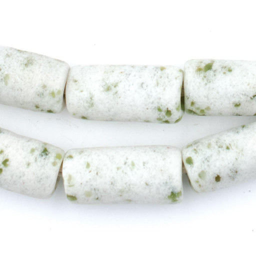 White Granite-Style Ghana Glass Beads (25x10mm) - The Bead Chest