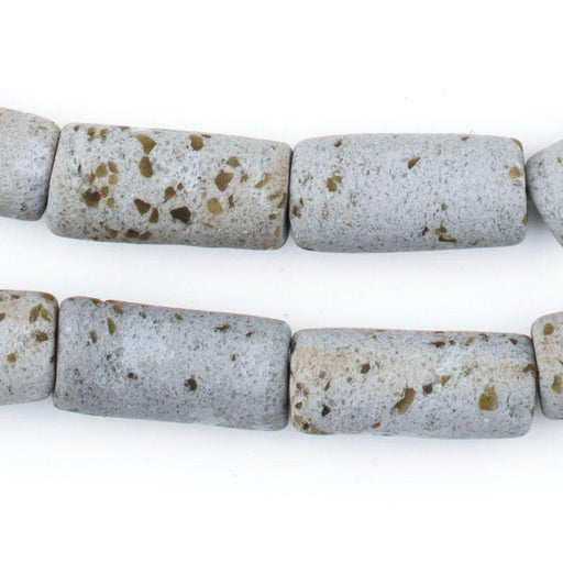 Grey Granite-Style Ghana Glass Beads (25x10mm) - The Bead Chest