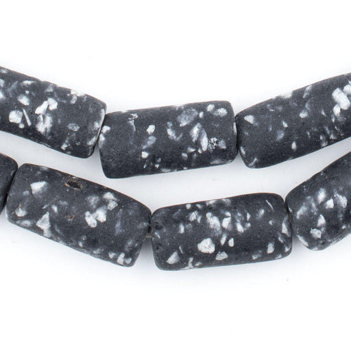 Black Granite-Style Ghana Glass Beads (25x10mm) - The Bead Chest