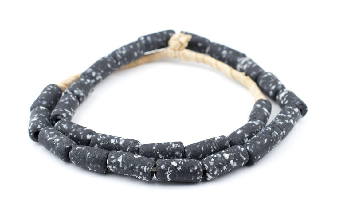 Black Granite-Style Ghana Glass Beads (25x10mm) - The Bead Chest