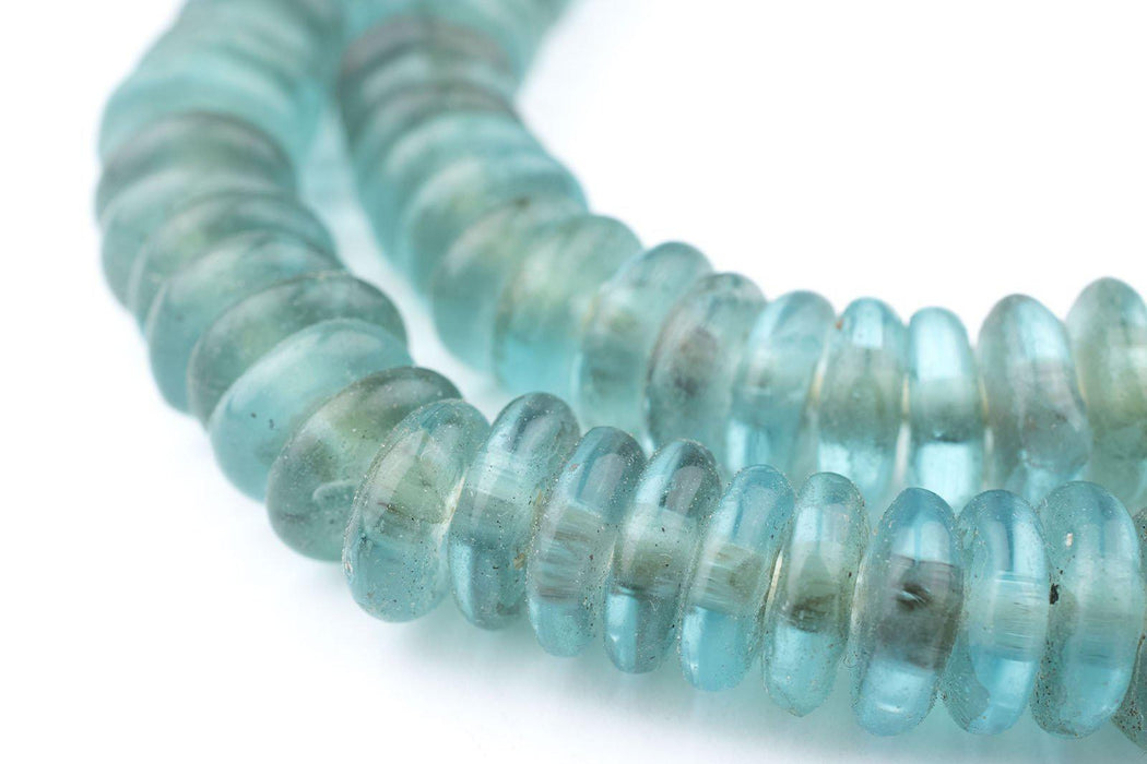 Aqua Rondelle Recycled Glass Beads - The Bead Chest