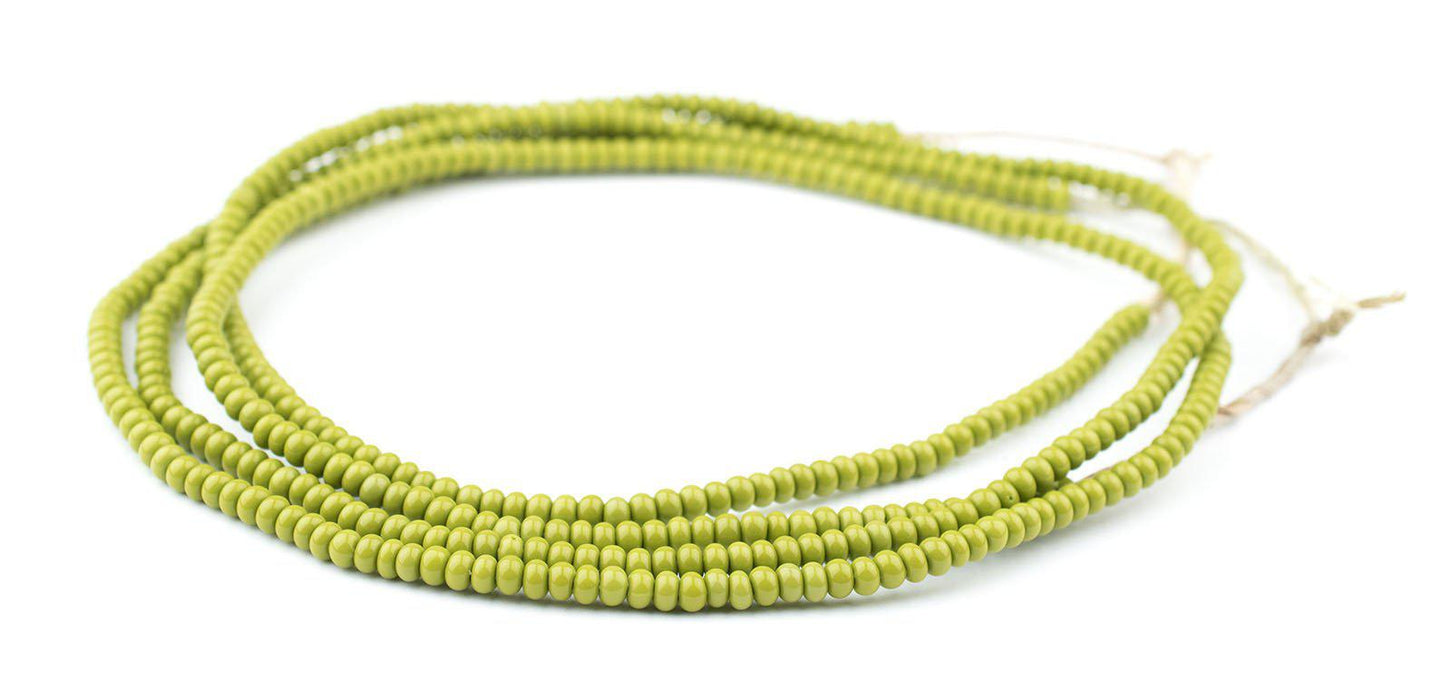 Olive Green Ghana Glass Beads (4mm) - The Bead Chest