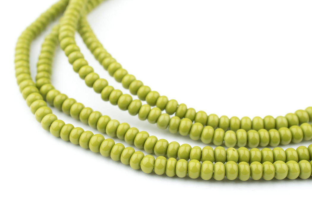 Olive Green Ghana Glass Beads (4mm) - The Bead Chest