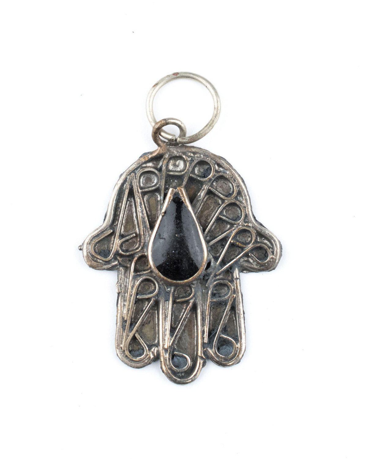 Black Inlay Silver Moroccan Hamsa Pendant — The Bead Chest