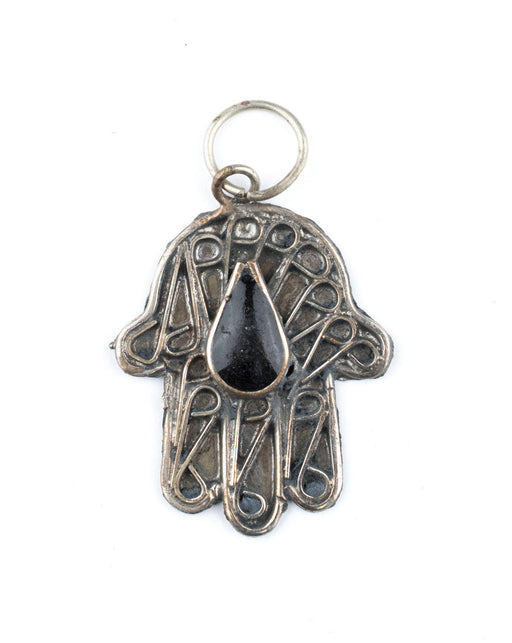 Black Inlay Silver Moroccan Hamsa Pendant - The Bead Chest