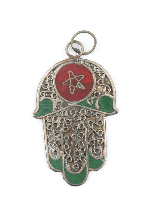 Red Moroccan Star Silver Hamsa Pendant - The Bead Chest