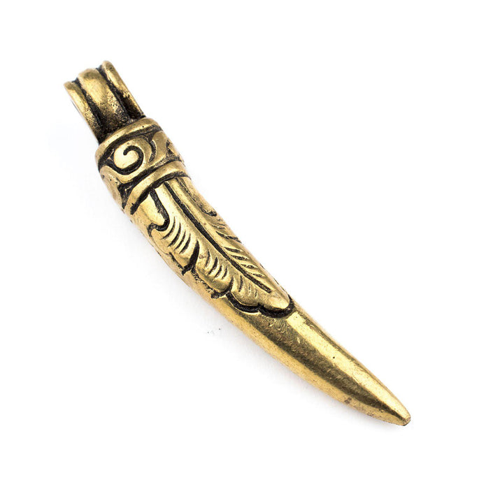 Engraved Brass Tooth Pendant (52x10mm) - The Bead Chest