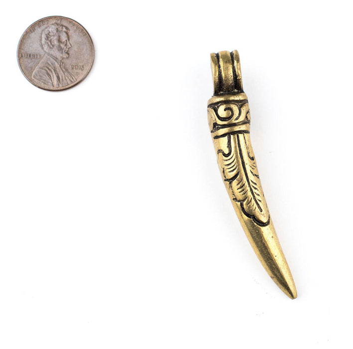 Engraved Brass Tooth Pendant (52x10mm) - The Bead Chest