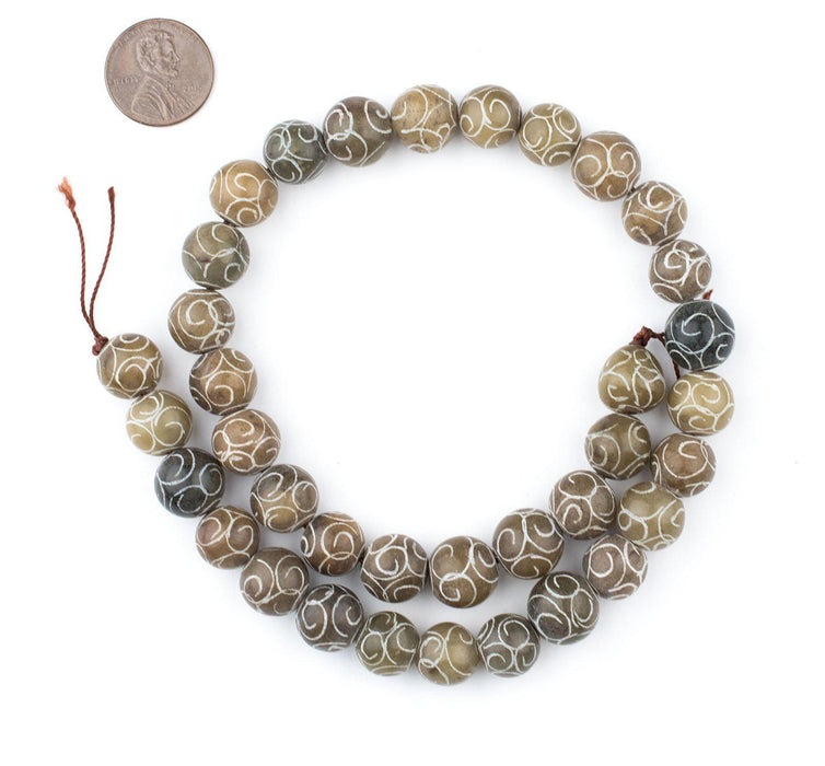 Geometric Patterned Jade Beads (12mm) - The Bead Chest