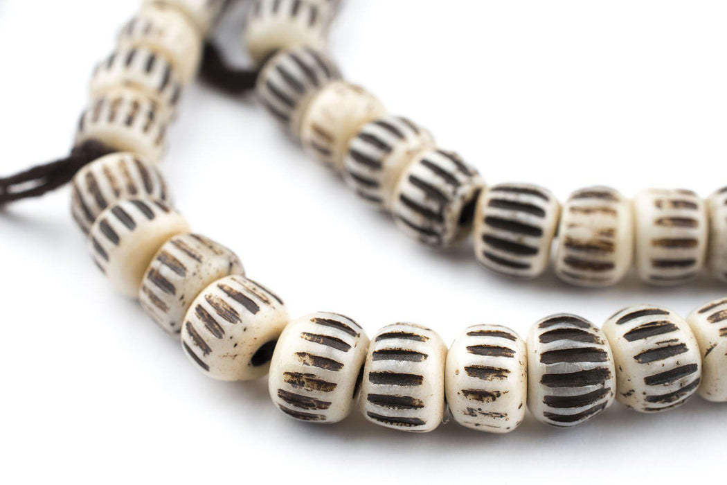 Cream Vintage-Style Carved Chevron Bone Prayer Beads (8mm) - The Bead Chest
