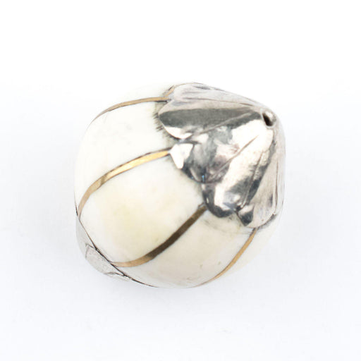Moroccan Silver Inlaid Camel Bone Bead - The Bead Chest