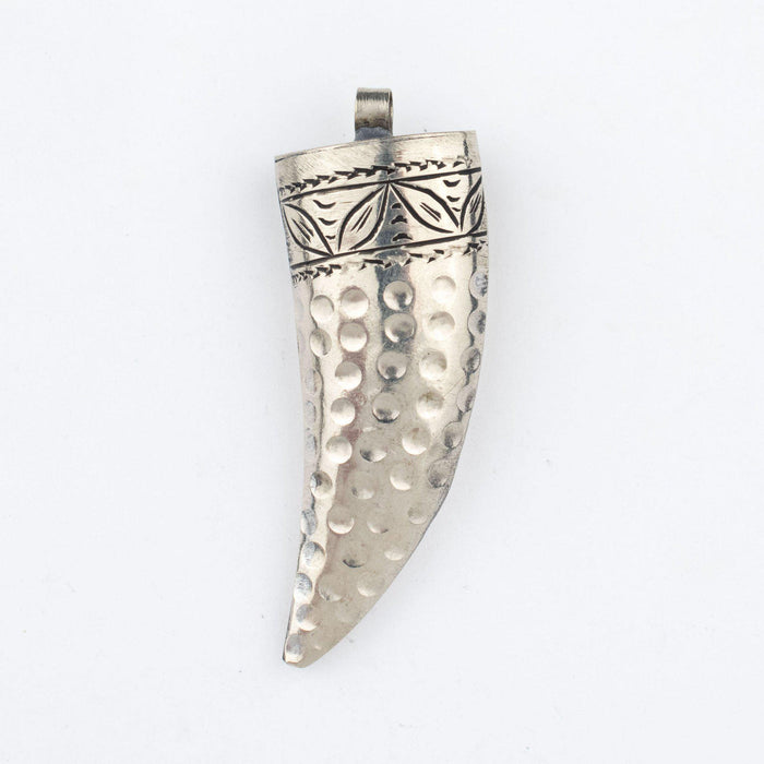 Engraved Moroccan Silver Horn Pendant (45mm) - The Bead Chest