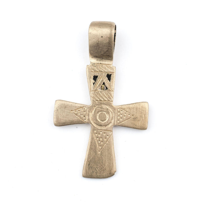 Brass Engraved Ethiopian Cross Pendant (Circle & Arrow) - The Bead Chest