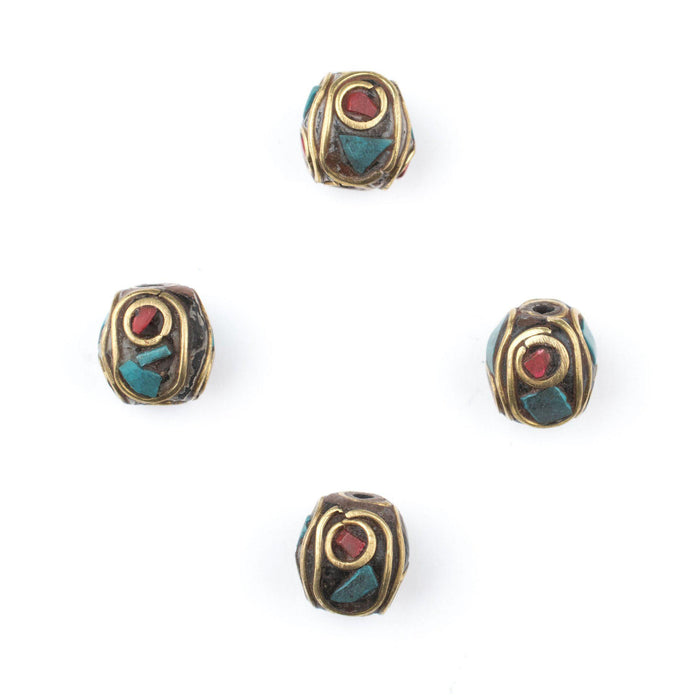 Inlaid Nepali Round Brass Beads (10mm, set of 4) - The Bead Chest