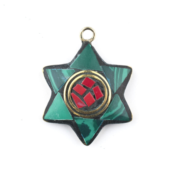 Turquoise & Red Nepal Star of David Pendant - The Bead Chest