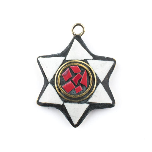 White & Red Nepal Star of David Pendant - The Bead Chest