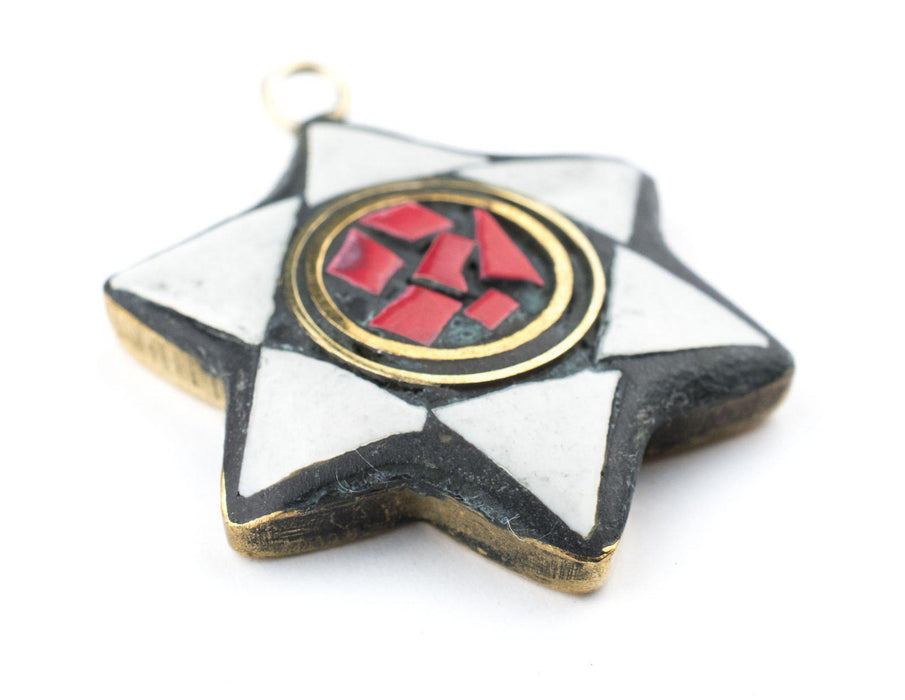 White & Red Nepal Star of David Pendant - The Bead Chest
