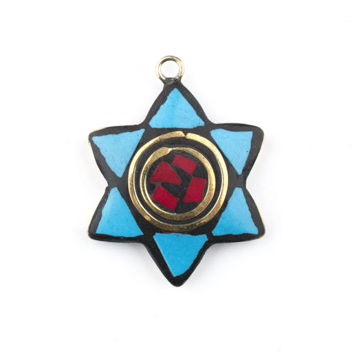 Blue & Red Nepal Star of David Pendant - The Bead Chest