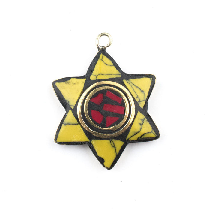 Yellow & Coral Nepal Star of David Pendant - The Bead Chest