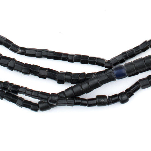 Vintage Black Cylindrical Nigerian Glass Beads - The Bead Chest