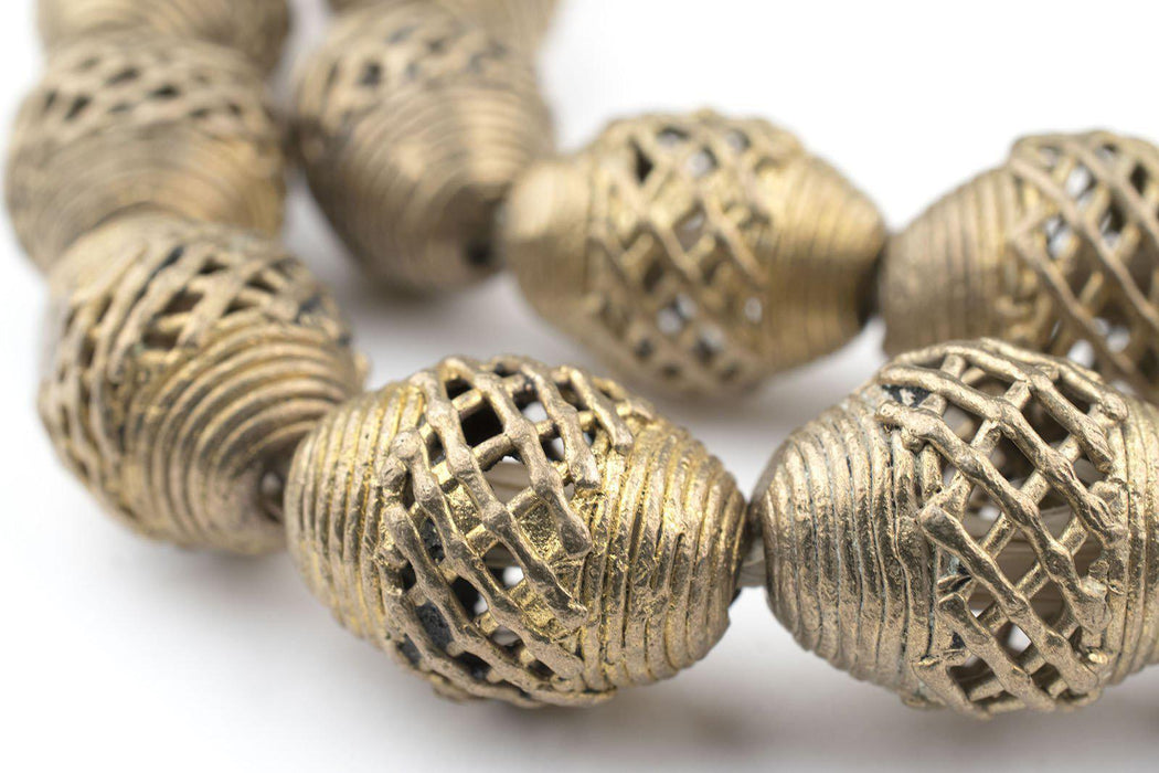Basket Design Oval Brass Filigree Beads (20x18mm) - The Bead Chest