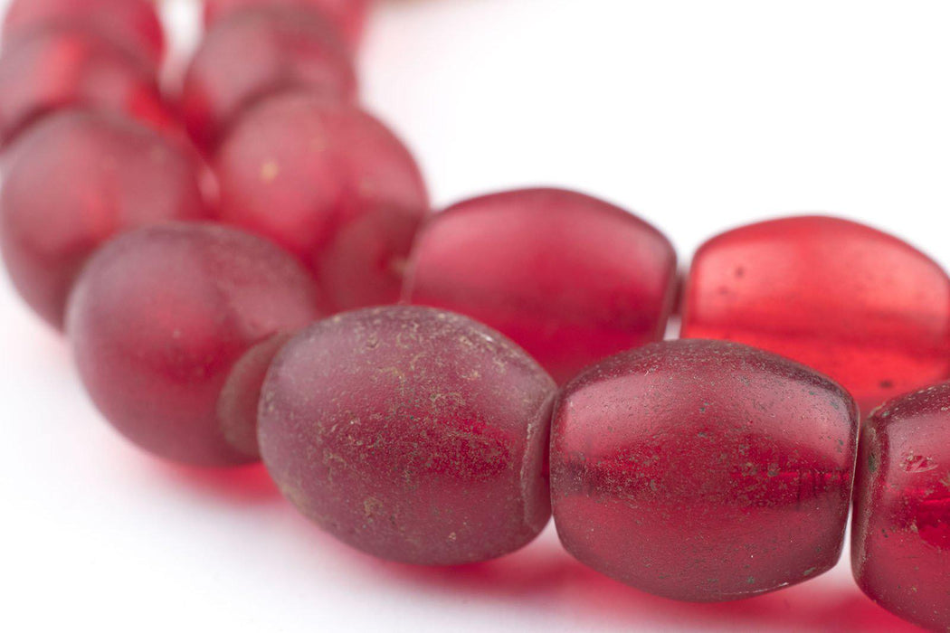 Old Bohemian Glass Red Oval Beads (16x14mm) - The Bead Chest