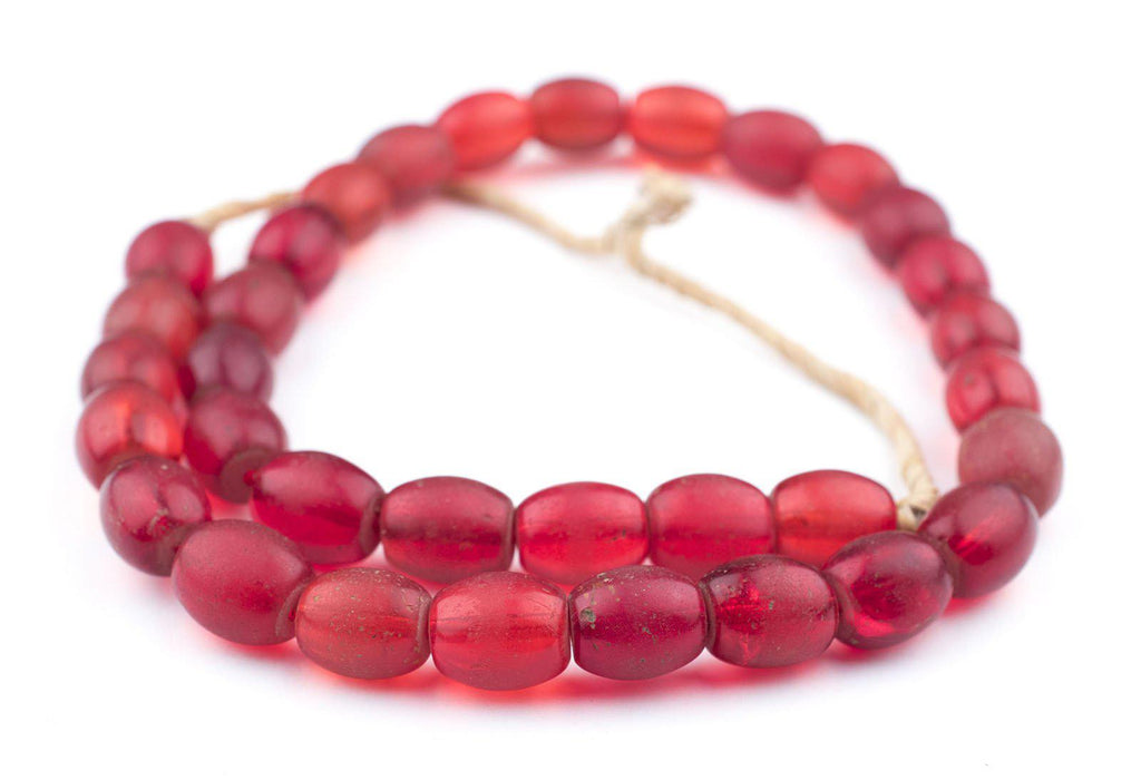 Old Bohemian Glass Red Oval Beads (14x12mm) - The Bead Chest