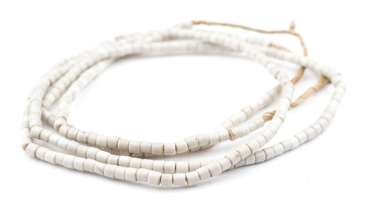 Vintage White Nigerian Cylindrical Glass Beads - The Bead Chest