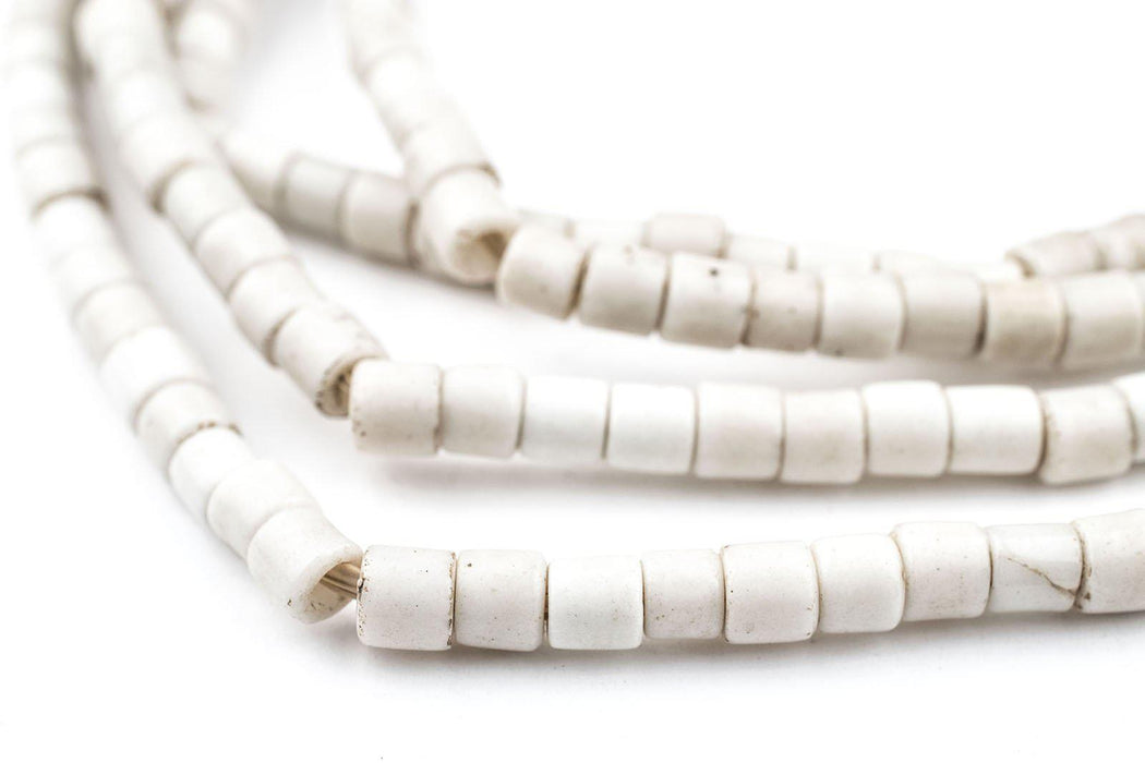 Vintage White Nigerian Cylindrical Glass Beads - The Bead Chest