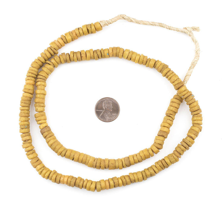 Vintage Yellow Ghana Disk Sandcast Beads (8mm) - The Bead Chest