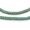 Old Green Striped Cylindrical Glass Beads