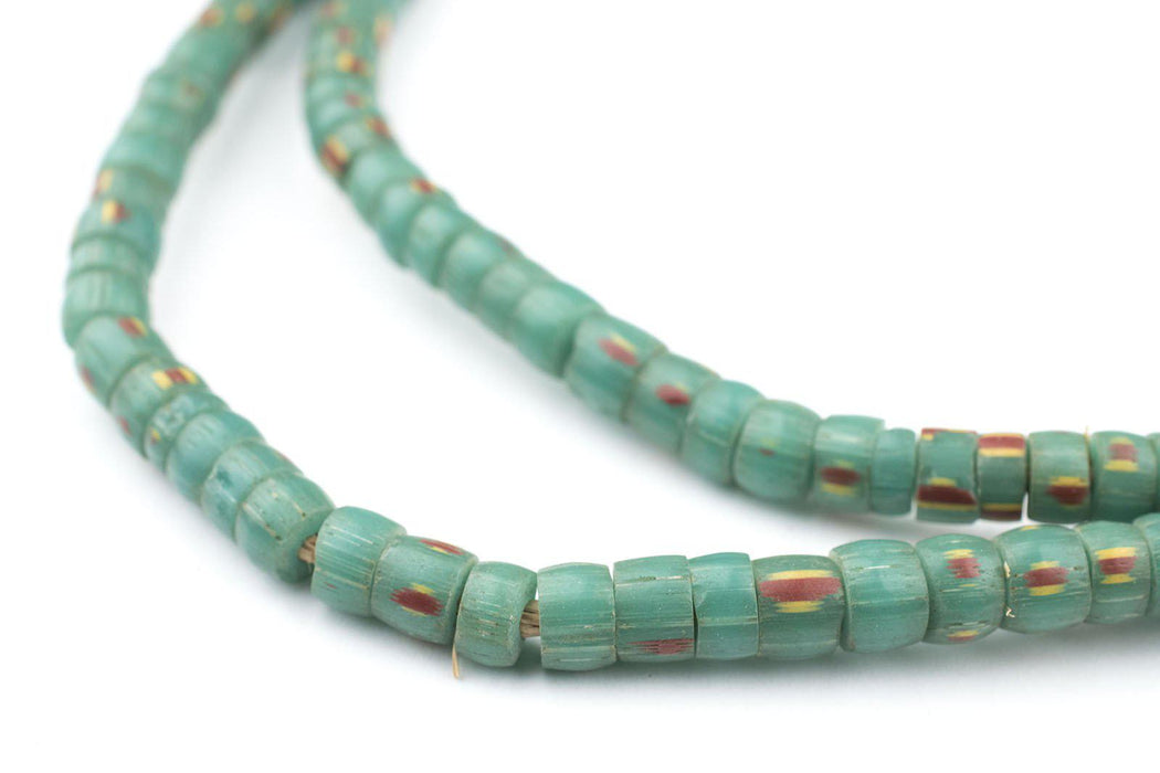 Old Green Striped Cylindrical Glass Beads - The Bead Chest