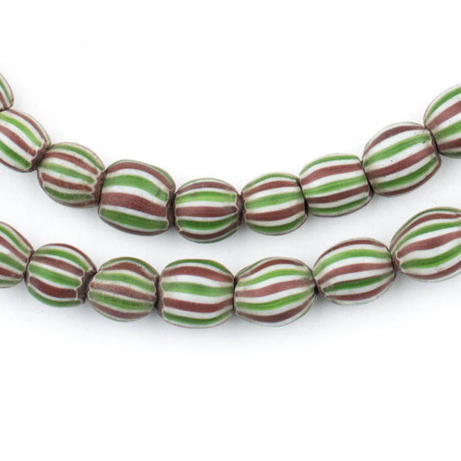 Green & Brown Round Watermelon Chevron Beads - The Bead Chest