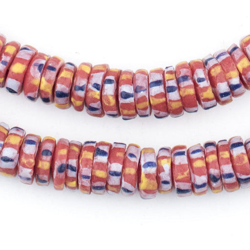 Red Chevron-Style Aja Krobo Beads (11mm) - The Bead Chest