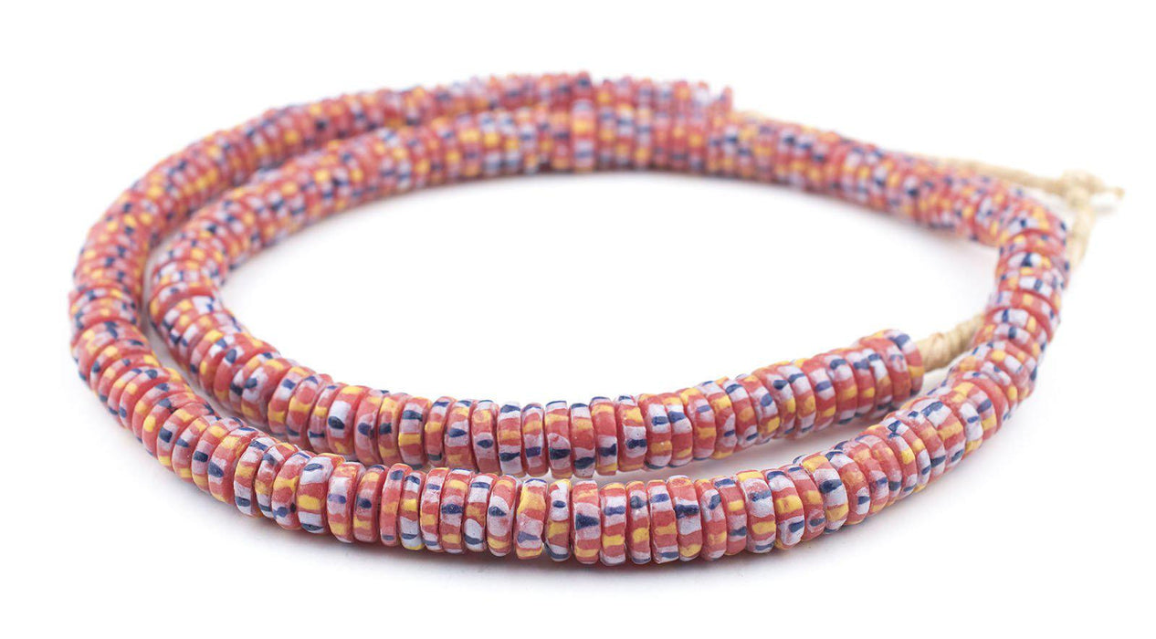 Red Chevron-Style Aja Krobo Beads (11mm) - The Bead Chest
