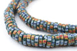 Teal Chevron-Style Aja Krobo Beads (11mm) - The Bead Chest