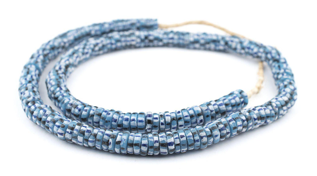 Blue Chevron-Style Aja Krobo Beads (11mm) - The Bead Chest