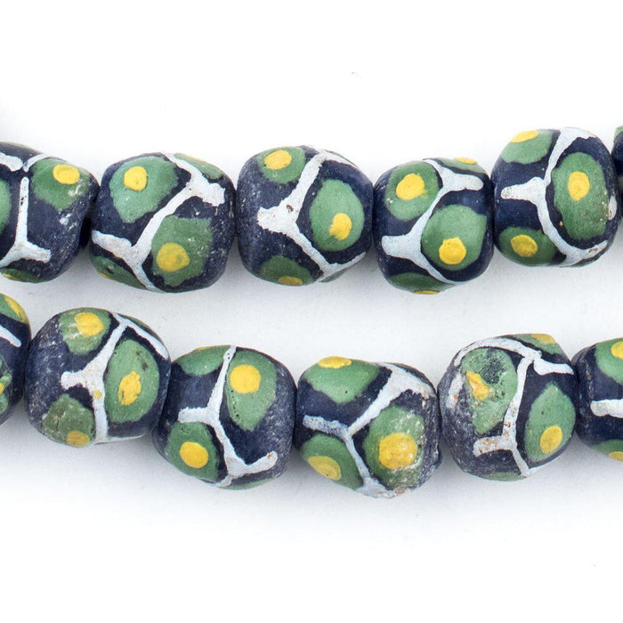 Gecko Green Round Millefiore-Style Krobo Beads - The Bead Chest