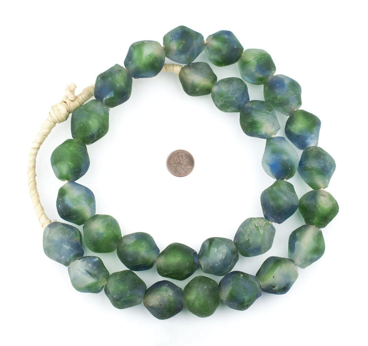 Jumbo Blue-Green Swirl Bicone Recycled Glass Beads (25mm) - The Bead Chest