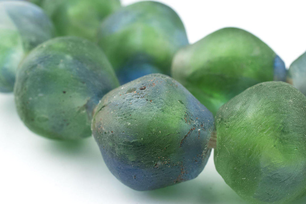Jumbo Blue-Green Swirl Bicone Recycled Glass Beads (25mm) - The Bead Chest