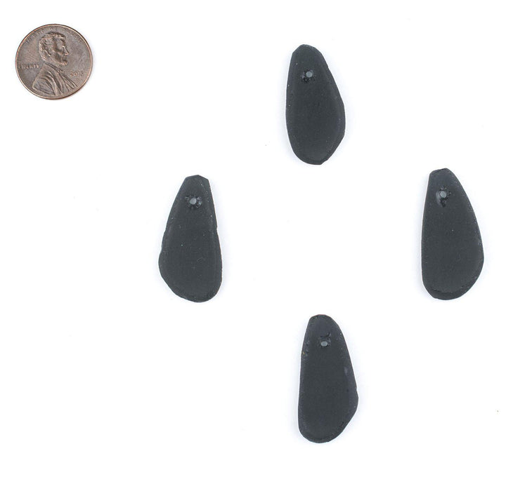 Black Teardrop Sea Glass Pendants (Set of 4) - The Bead Chest