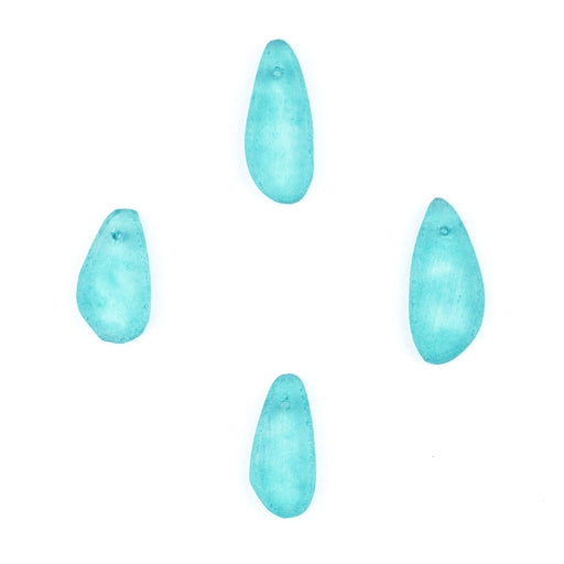 Bright Aqua Teardrop Sea Glass Pendants (Set of 4) - The Bead Chest