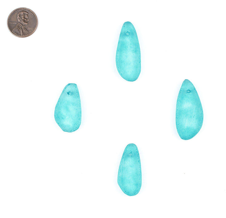 Bright Aqua Teardrop Sea Glass Pendants (Set of 4) - The Bead Chest