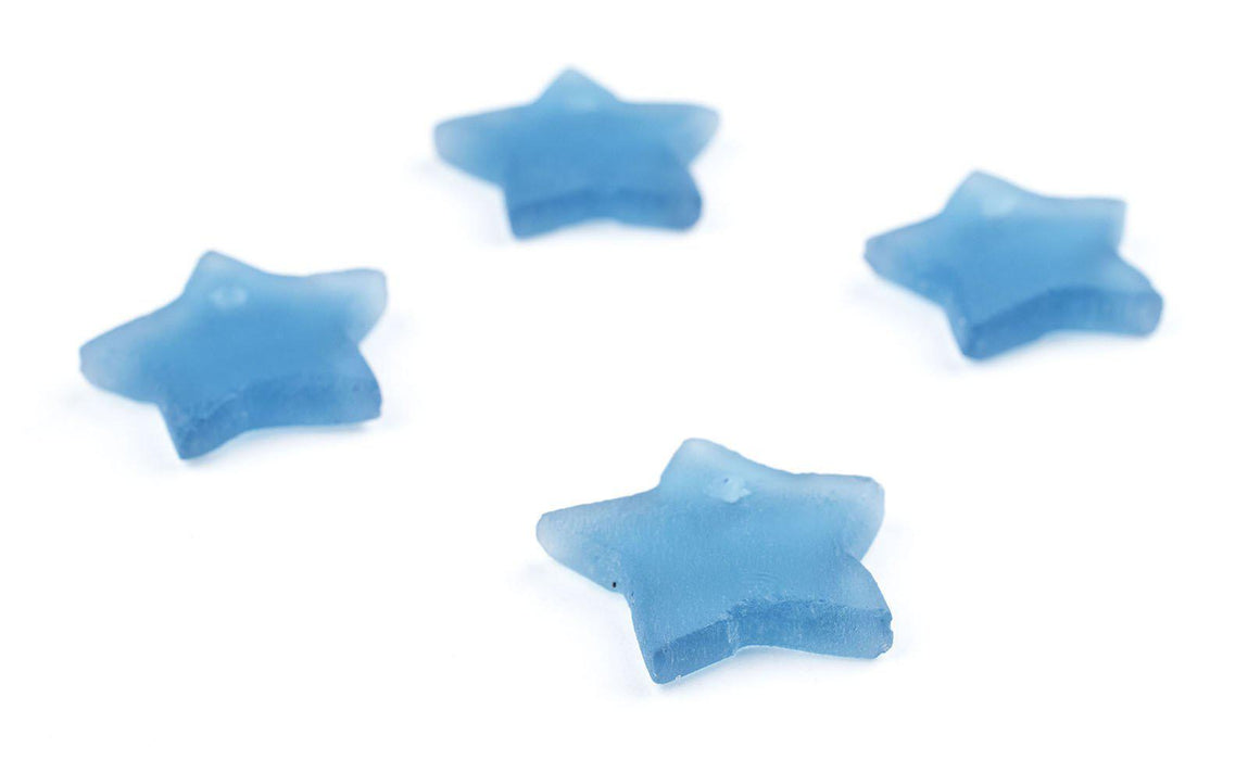 Light Blue Sea Glass Star Pendants (Set of 4) - The Bead Chest