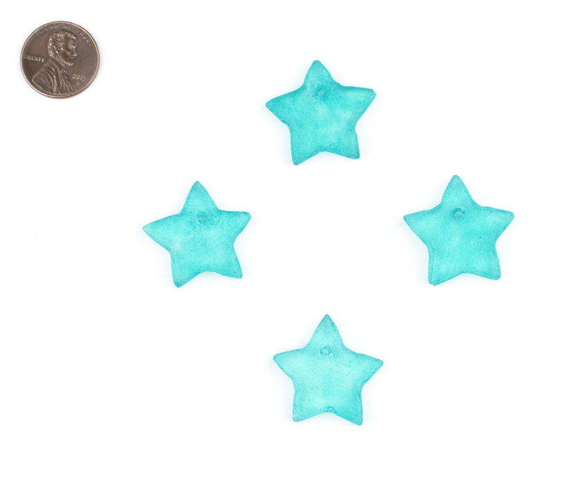Bright Aqua Sea Glass Star Pendants (Set of 4) - The Bead Chest