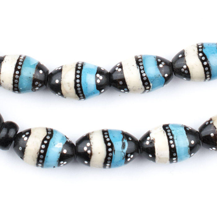 Silver & Turquoise Inlaid Black Coral Arabian Prayer Beads - The Bead Chest