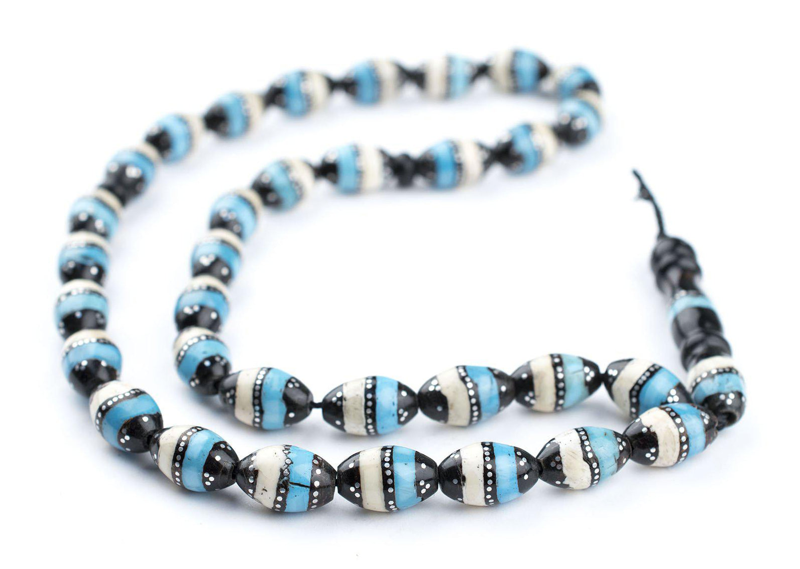 Silver & Turquoise Inlaid Black Coral Arabian Prayer Beads — The Bead Chest