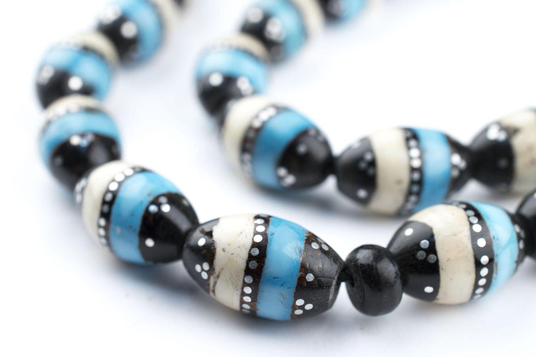 Silver & Turquoise Inlaid Black Coral Arabian Prayer Beads — The Bead Chest